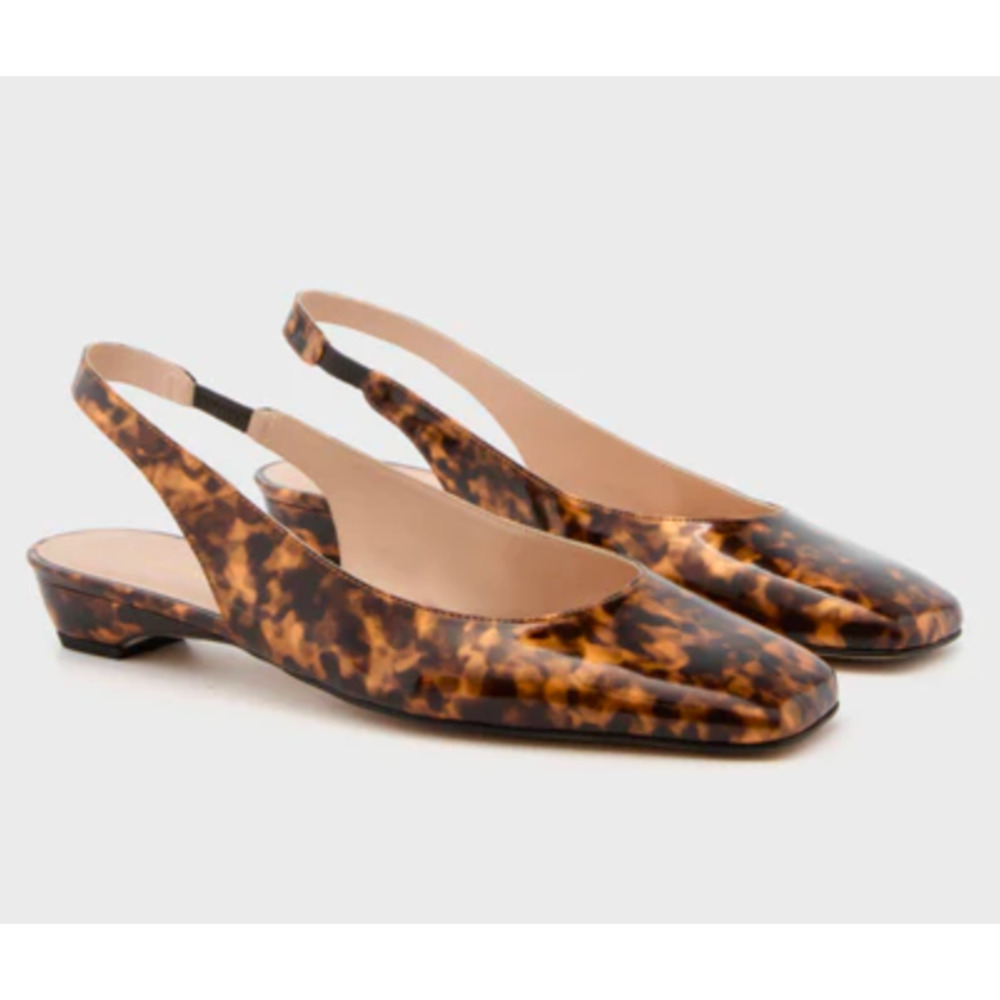 Tuckernuck Liv Slingback Flats Tortoise Patent Leather Square Toe 8.5